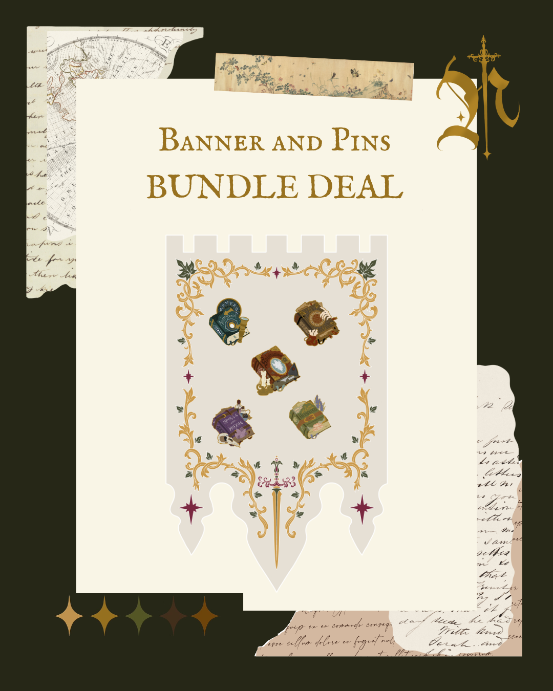 PRE ORDER Castle Banner and Enamel pins Set BUNDLE DEAL