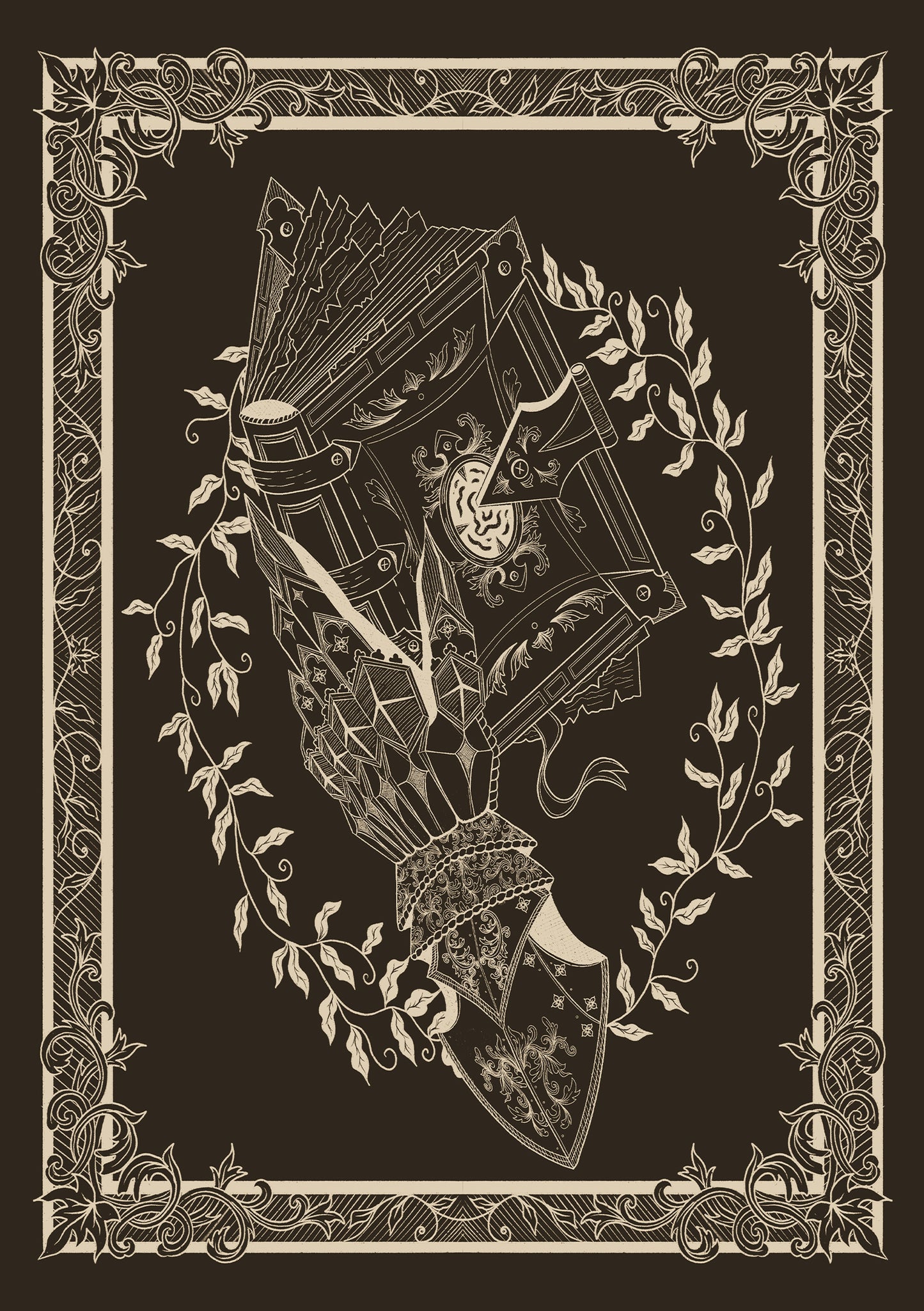 Gauntlet and Tome Vintage Style Print
