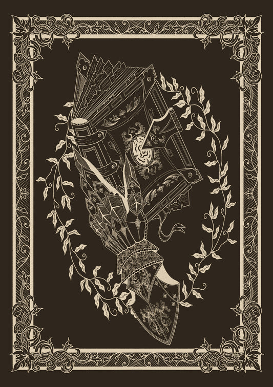Gauntlet and Tome Vintage Style Print