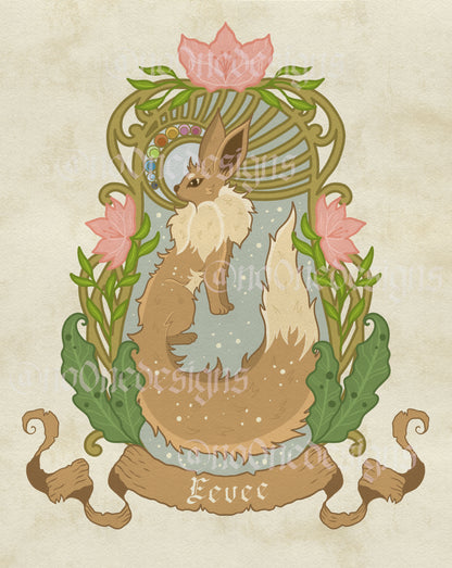 Nouveau-Style Fantasy Fox PKM Art Prints