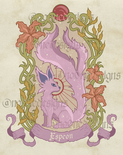 Nouveau-Style Fantasy Fox PKM Art Prints