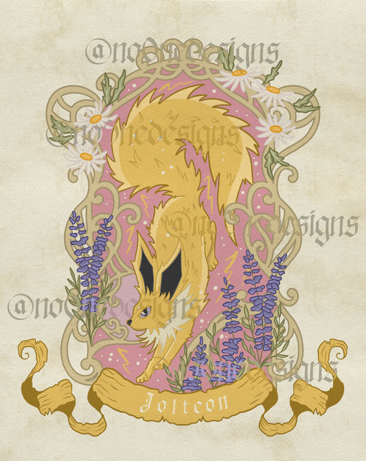No0neDesigns electric fox design featurs a pale green border, with lavender sprigs and daisies. 