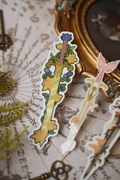 Close up of the Summer themed fantasy sword sticker. 