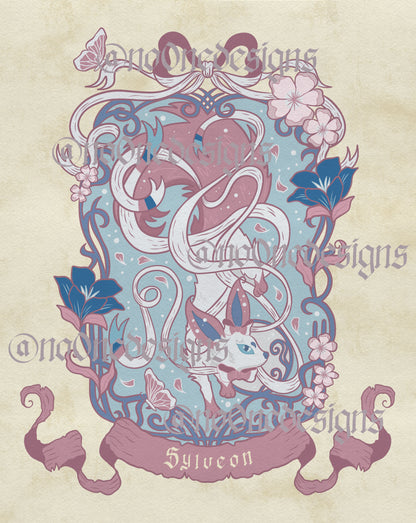 Nouveau-Style Fantasy Fox PKM Art Prints